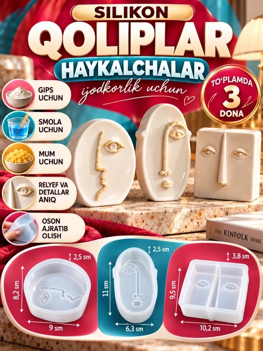 Gips, smola va mumdan haykalchalar uchun silikon qolip, mold
