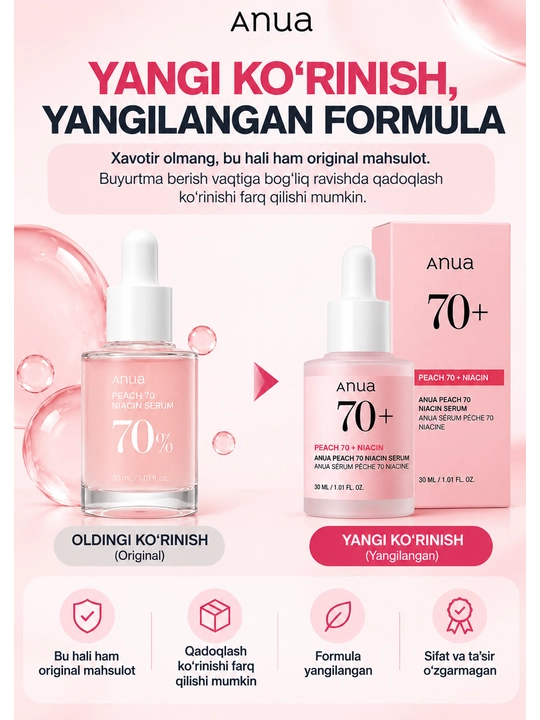 Сыворотка с персиком для гладкой и сияющей кожи Anua Peach 70% Niacin Serum