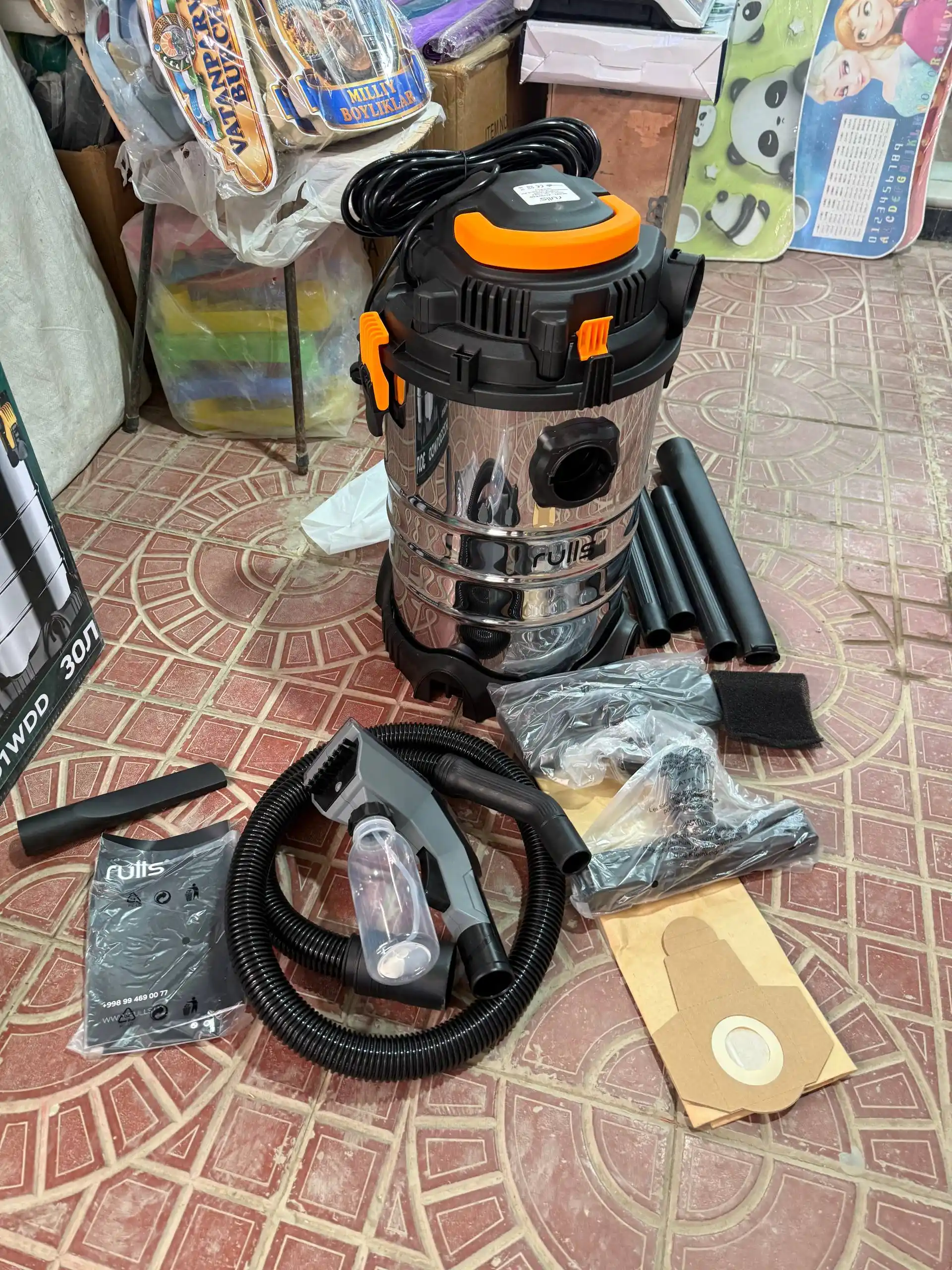 Пылесос строительный Rulls RZ2301WDD 30 л, 3 в 1, сухая и влажная уборка, выдув, моющий