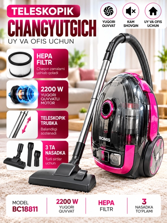 BOMIS 2200 W HEPA фильтрли кучли чангютгич - 