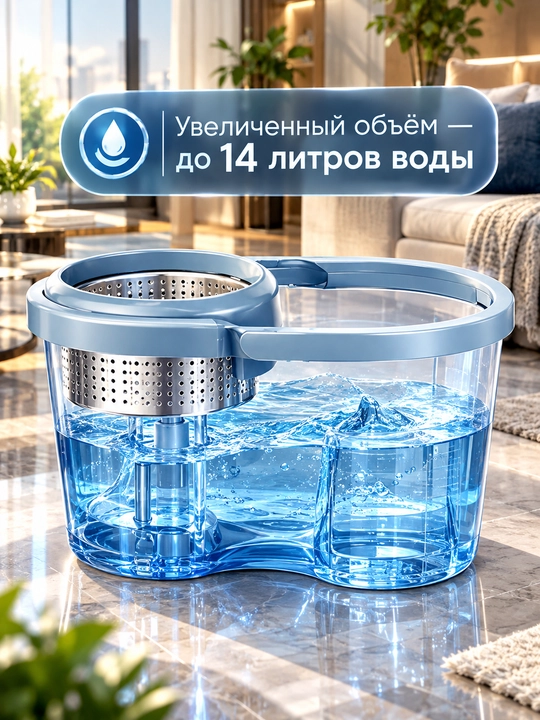 Швабра с ведром и отжимом круглая с насадкой из микрофибры