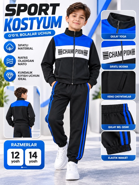 8-10 yosh, qishki, issiq, o‘g‘il bolalar uchun sport kastyum, dvoyka ikkilik teppa past