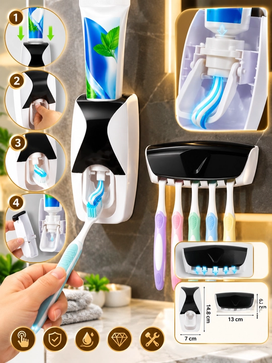 Tish pastasi dispenseri va tish cho'tkasi ushlagichi, avtomatik dozator - 