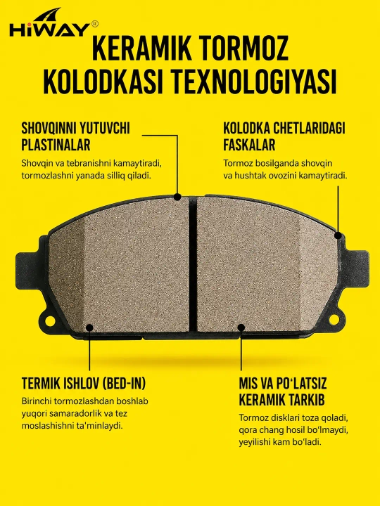 HiWAY oldi va orqa keramik tormoz kolodkalari barcha CHEVROLET modellari uchun