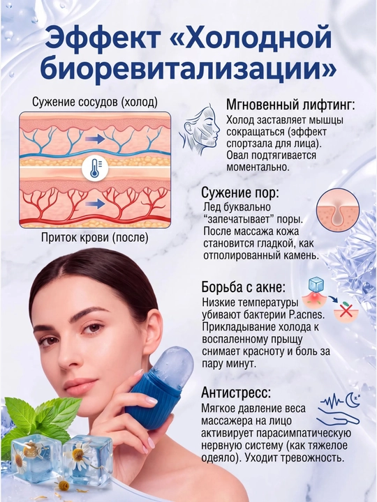 Криомассажер, ледяной ролик для лица, для массажа шеи и глаз
