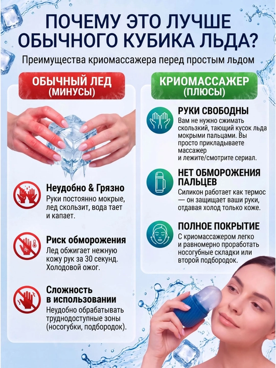 Криомассажер, ледяной ролик для лица, для массажа шеи и глаз