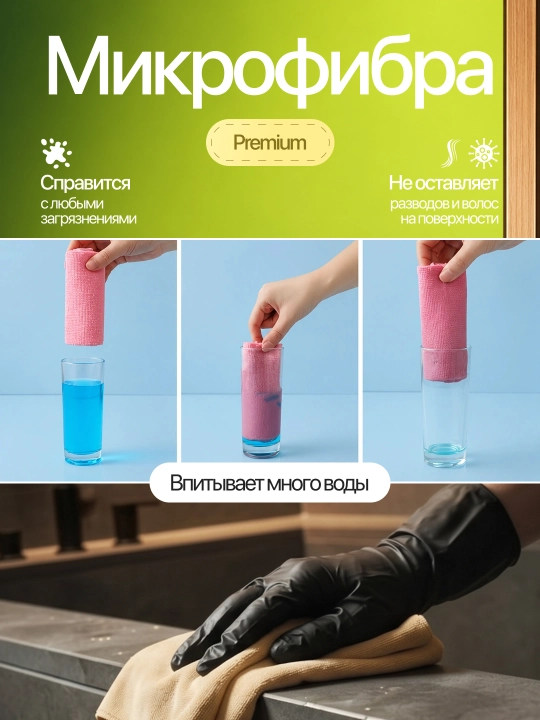 Тряпка салфетка из микрофибры для уборки, рулон 50 шт, 25х25 см, для дома