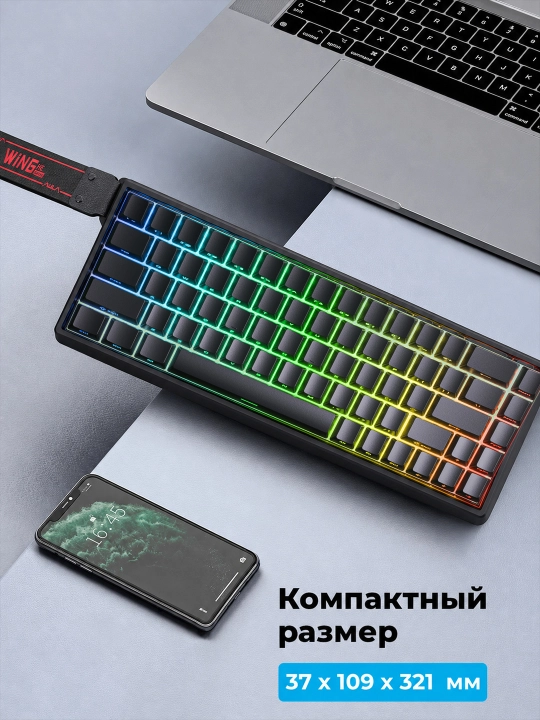 Magnitli klaviatura AULA WIN68 HE, 68 tugma, Hall Effect, 8000 Hz, USB-C, qora