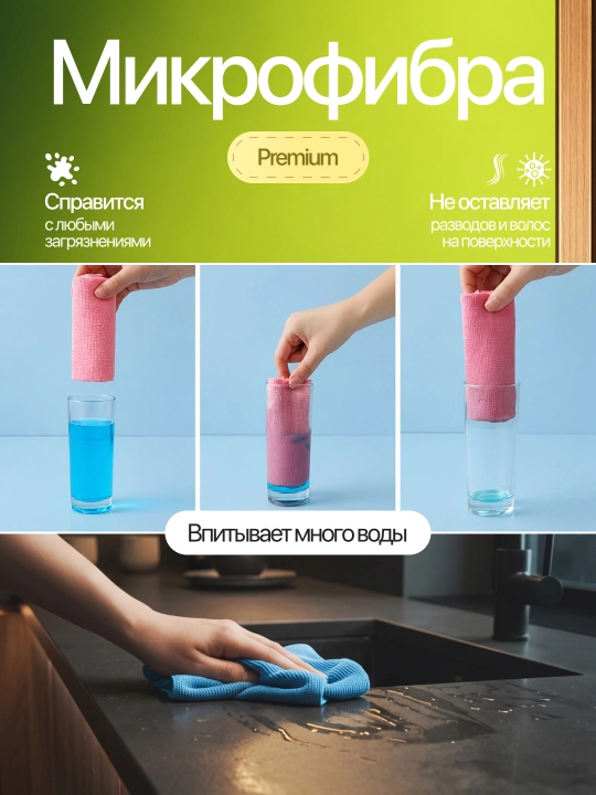 Тряпка салфетка из микрофибры для уборки, рулон 50 шт, 25х25 см, для дома