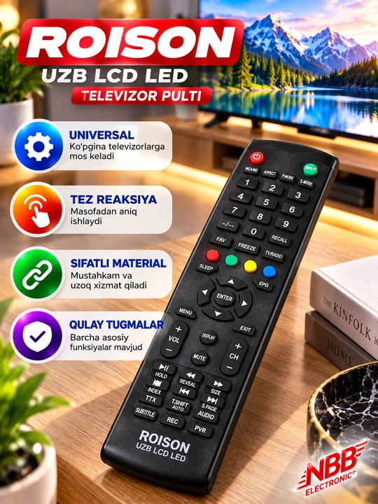 ROISON UZB LCD LED Televizor uchun pult, pult tv, masofadan boshqarish pulti - 