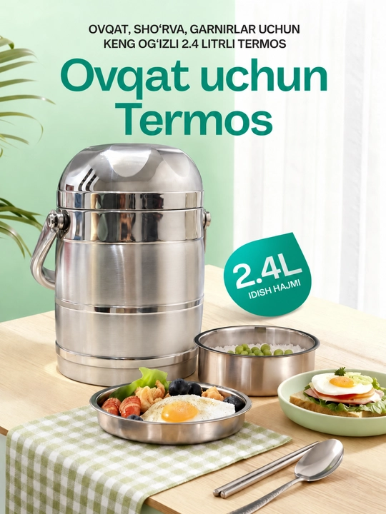 Термос для еды, супа, гарниров, с широким горлом, 2 л - 