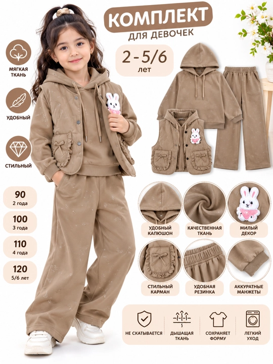 Детский комплект 2-6 лет куртка кофта и брюки для девочки