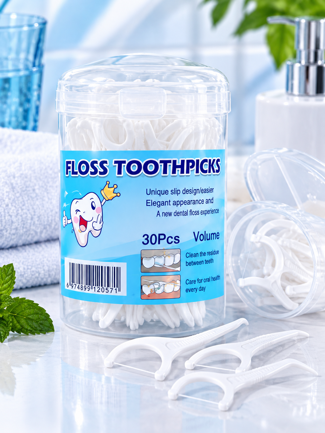 Tish ipi, floss tayoqcha, tish tozalagich, dental floss, og‘iz gigiyenasi, 30 dona - 
