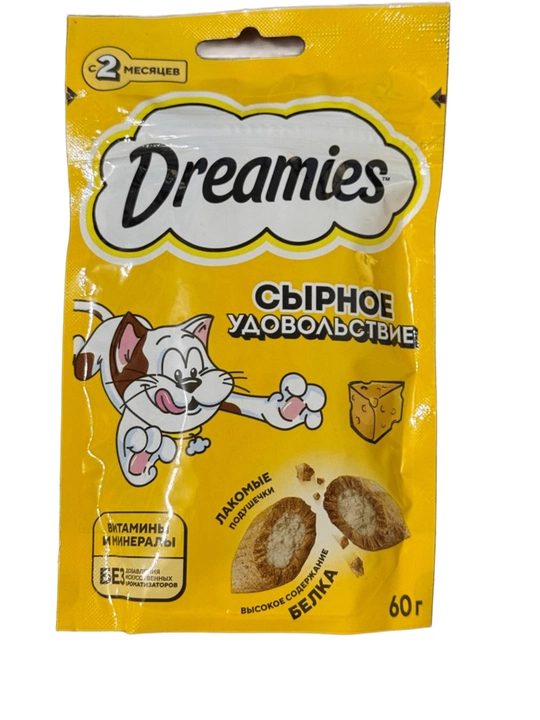 Лакомство для кошек Dreamies, подушечки с сыром, 60 г