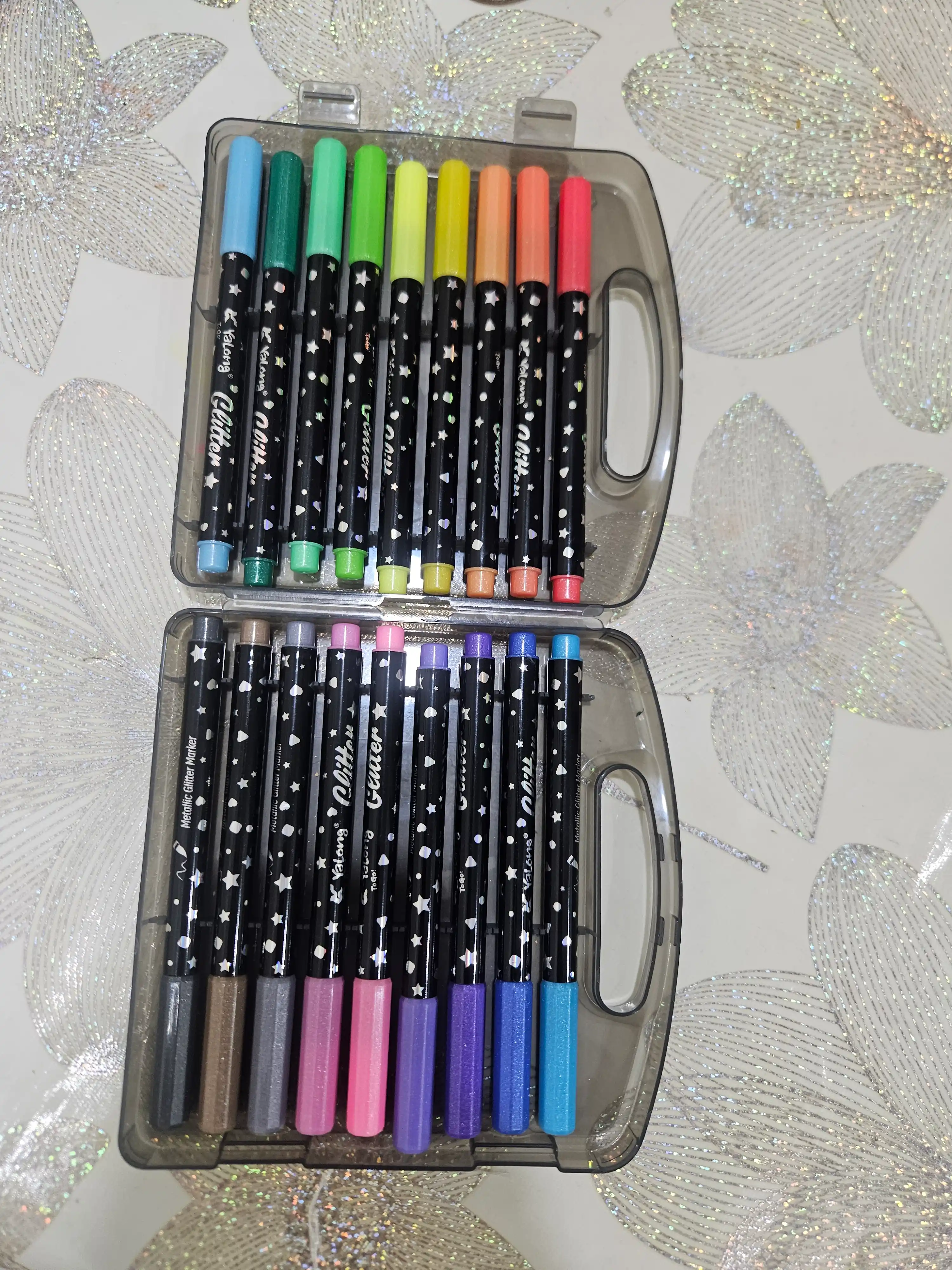 Glitter marker zarli flomasterlar, 12 ta rangli flomaster