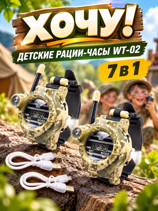 Детская перезаряжаемая рация-игрушка 7в1 с фонариком и компасом WT-02 - 