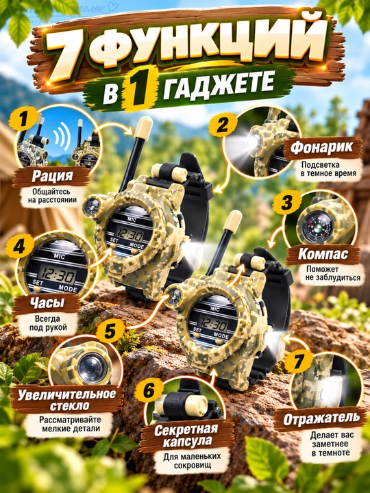 Детская перезаряжаемая рация-игрушка 7в1 с фонариком и компасом WT-02