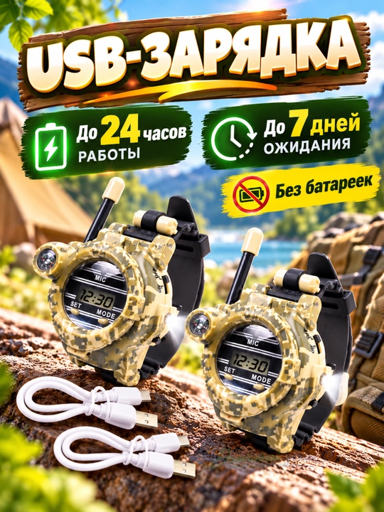 Детская перезаряжаемая рация-игрушка 7в1 с фонариком и компасом WT-02