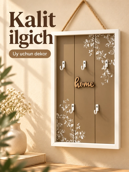 Kalit ilgich, devorga osiladigan yog‘och kalitlar uchun osilgich, uy dekoratsiyasi,