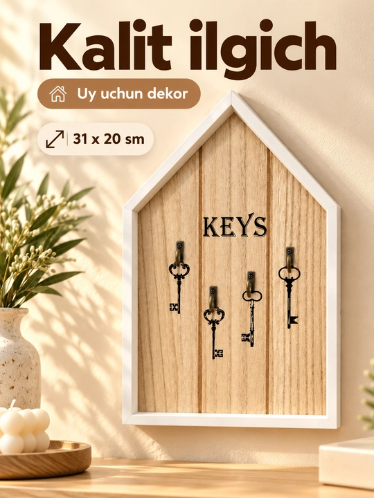 Kalit ilgich, devorga osiladigan yog‘och kalitlar uchun osilgich, uy dekoratsiyasi,