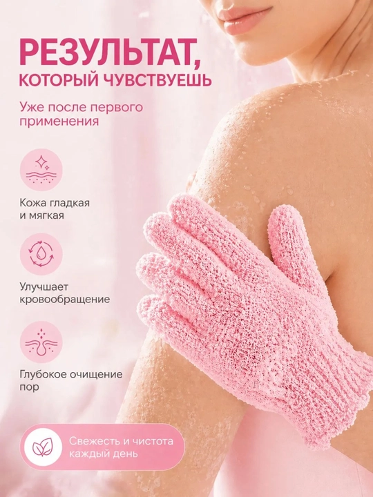 Мочалка-перчатка для пилинга тела, эксфолиирующая, 1 шт 2 фото