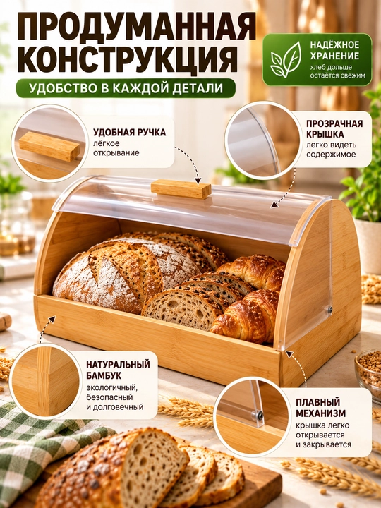 Хлебница для кухни с прозрачной крышкой, деревянный контейнер для хлеба и выпечки