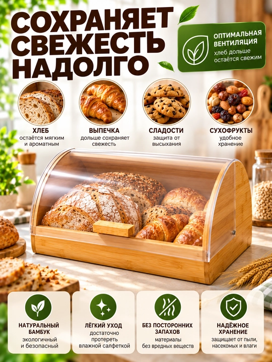 Хлебница для кухни с прозрачной крышкой, деревянный контейнер для хлеба и выпечки