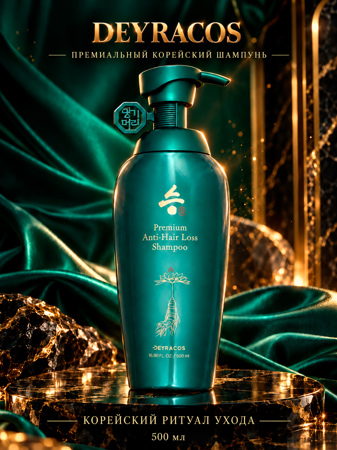 DEYRACOS Premium soch to'kilishiga qarshi jenshen, pantenol va keratin qo'shilgan shampun - 