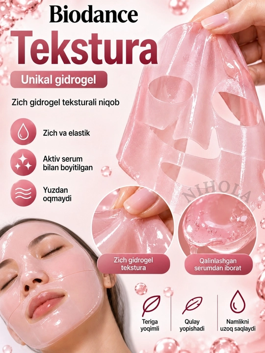 Maska Biodance,yuz uchun niqob,terining elastikligi uchun kollagenli tungi gidrogel niqobi