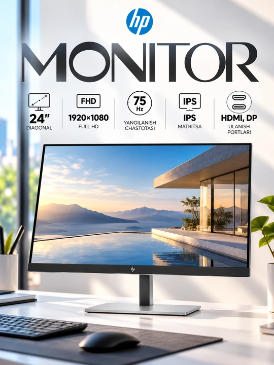 Монитор HP EliteDisplay E24u G5 24″ IPS, FHD 1920×1080, 75Гц, 5мс, HDMI, DP, Silver - 