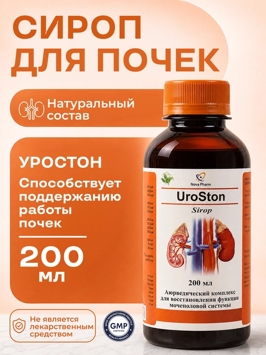 УроСтон сироп, 200 мл, для здоровья почек, Витамины, БАДы