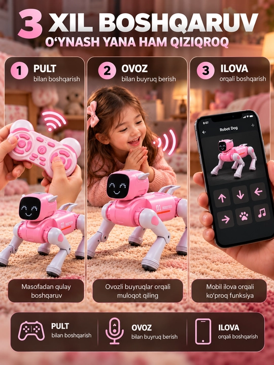 AI Robot It D11, Ovozli Buyruq, Pult va Ilova Boshqaruvi, Interaktiv Robot Kuchukcha