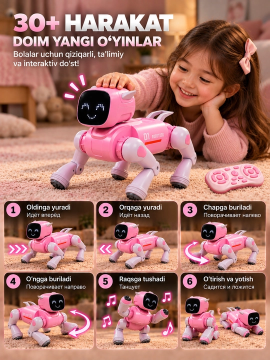 AI Robot It D11, Ovozli Buyruq, Pult va Ilova Boshqaruvi, Interaktiv Robot Kuchukcha