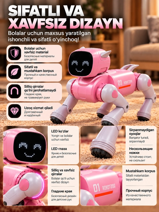 AI Robot It D11, Ovozli Buyruq, Pult va Ilova Boshqaruvi, Interaktiv Robot Kuchukcha
