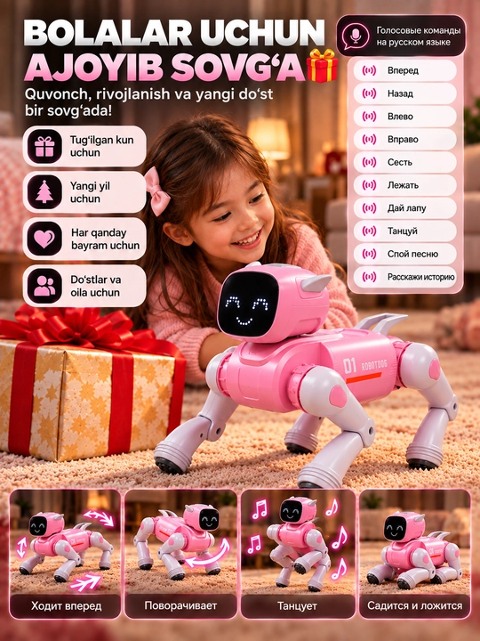 AI Robot It D11, Ovozli Buyruq, Pult va Ilova Boshqaruvi, Interaktiv Robot Kuchukcha
