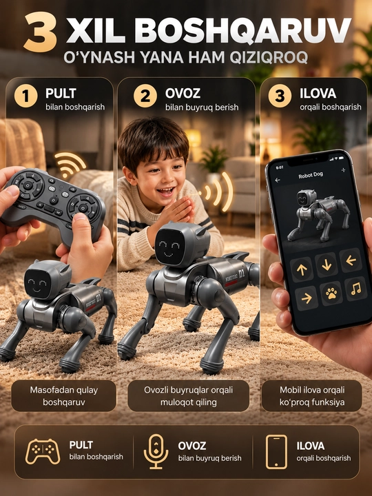 AI Robot It D11, Ovozli Buyruq, Pult va Ilova Boshqaruvi, Interaktiv Robot Kuchukcha