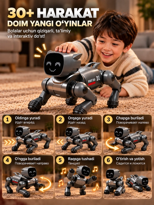 AI Robot It D11, Ovozli Buyruq, Pult va Ilova Boshqaruvi, Interaktiv Robot Kuchukcha