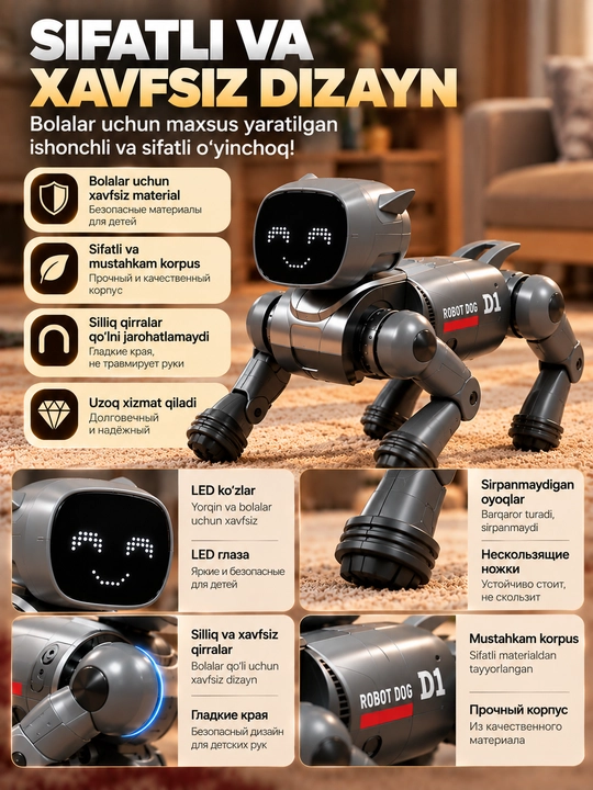 AI Robot It D11, Ovozli Buyruq, Pult va Ilova Boshqaruvi, Interaktiv Robot Kuchukcha