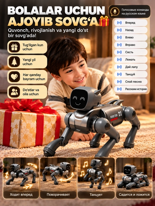 AI Robot It D11, Ovozli Buyruq, Pult va Ilova Boshqaruvi, Interaktiv Robot Kuchukcha