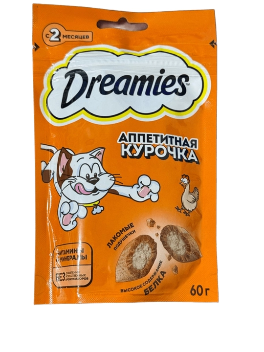 Лакомство для кошек Dreamies,  подушечки с курицей, 60 г