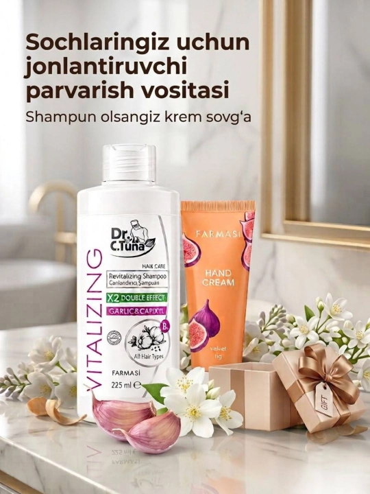 Soch to'kilishiga qarshi Farmasi shampuni 225ml + Anjir kremi sovg'a - 