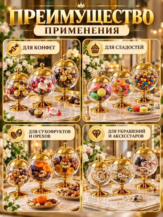 Конфетница на ножке с крышкой, акриловая ваза для конфет, сладостей и сервировки стола