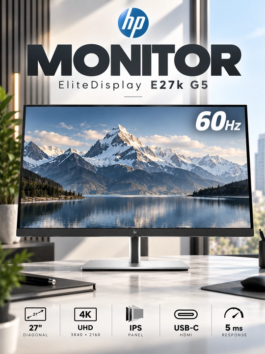 Monitor HP EliteDisplay E27k G5 27″ IPS 4K UHD 3840×2160, 60Hz, 5ms, USB-C, HDMI - 