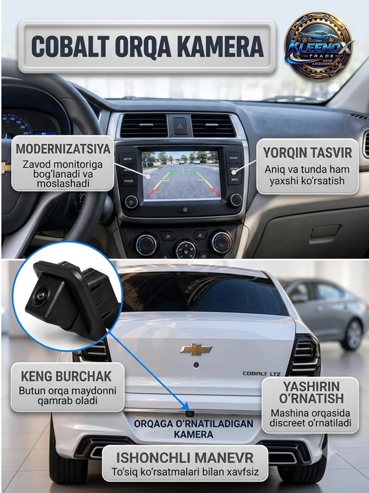 Chevrolet Cobalt, Onix, Tracker uchun orqa ko'rish kamerasi, HD tun rejimi
