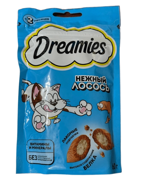 Dreamies mushuklarini davolash qizil ikra yostiqchalari, 60 g