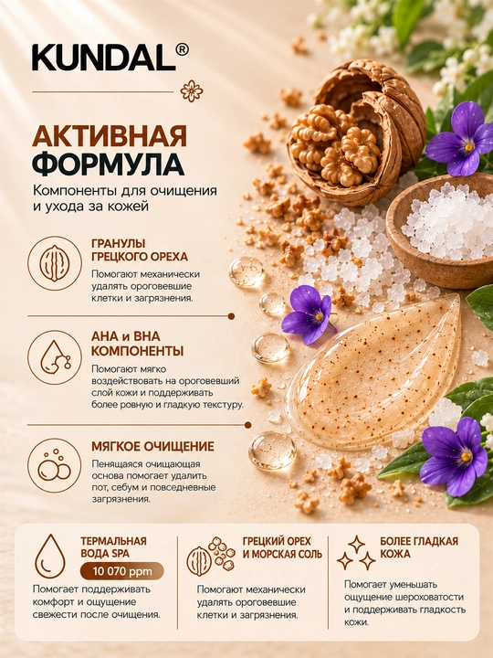 KUNDAL Гель-скраб для душа Eau Thermale Scrub Body Wash, 500 мл