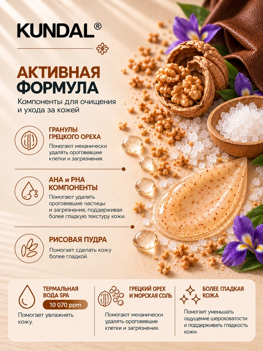 KUNDAL Гель-скраб для душа Eau Thermale Scrub Body Wash, 500 мл