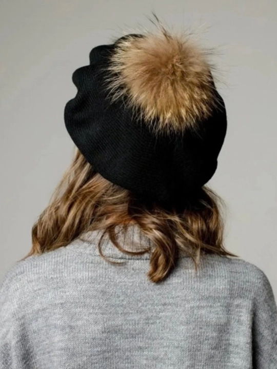 Ayollar shapkasi, beret, issiq shapka, qishki bosh kiyim, mo'ynali shapka, trikotaj beret