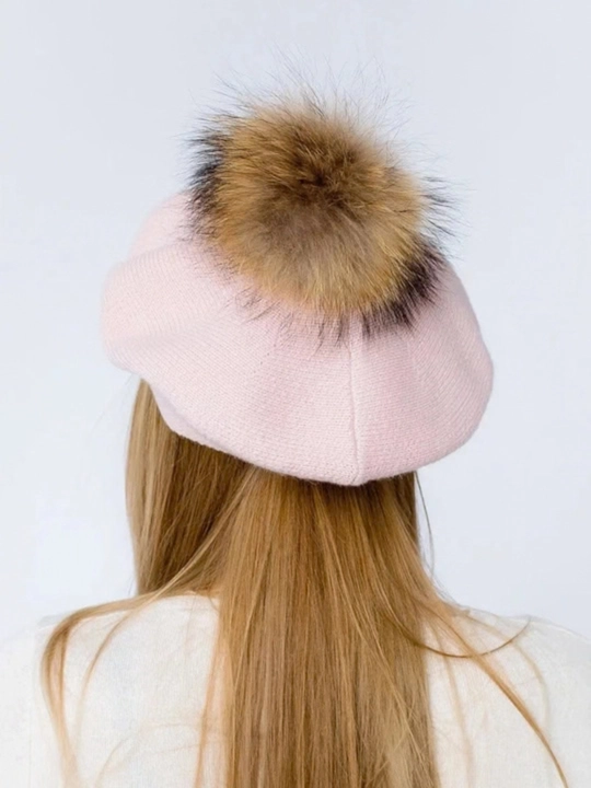 Ayollar shapkasi, beret, issiq shapka, qishki bosh kiyim, mo'ynali shapka, trikotaj beret