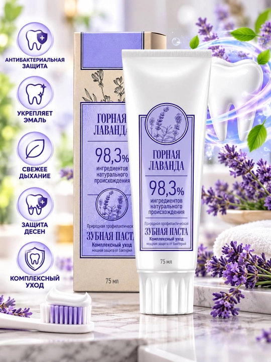 Зубная паста «Горная лаванда», комплексный уход и антибактериальная защита, 75 мл - 